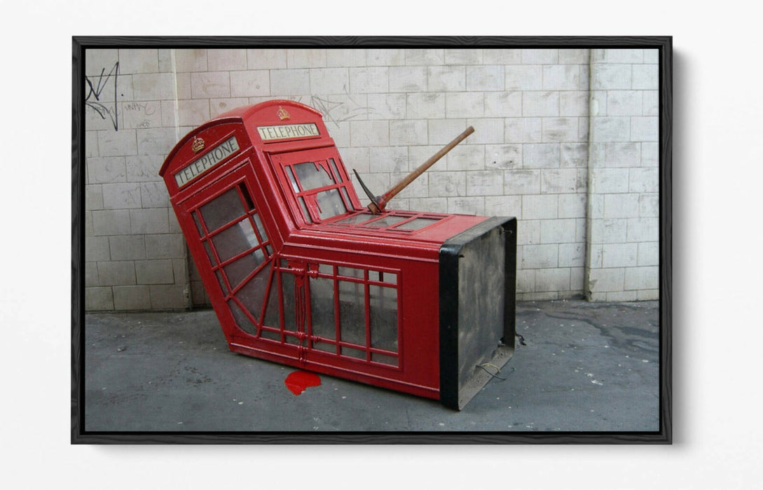 BANKSY DEATH OF A PHONE BOX -FLOAT EFFECT CANVAS WALL ART PIC PRINT- GREY
