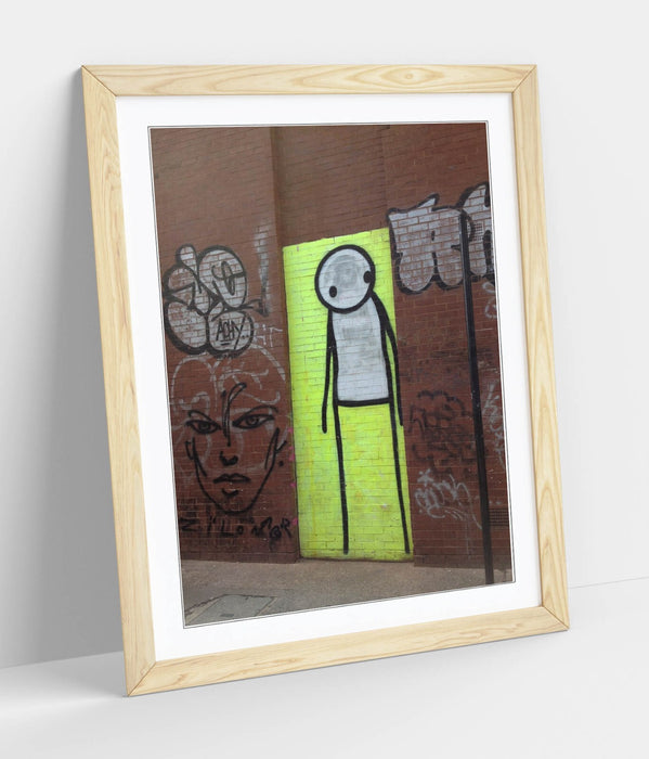 Framed Graffiti Art – Yellow Stick Man Print | Handmade Wall Art Poster