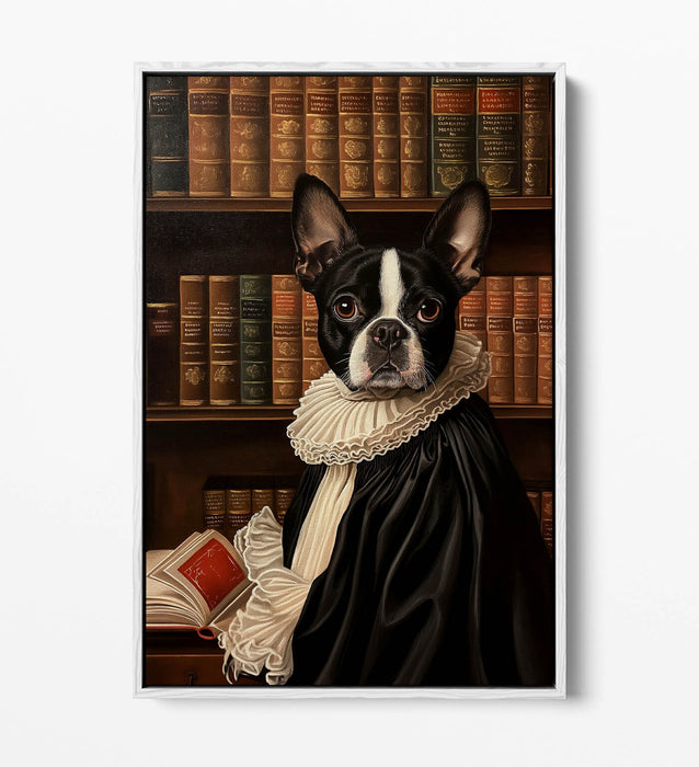 Boston Terrier Canvas Art - Funny Dog Portrait on Float Effect Canvas Print
