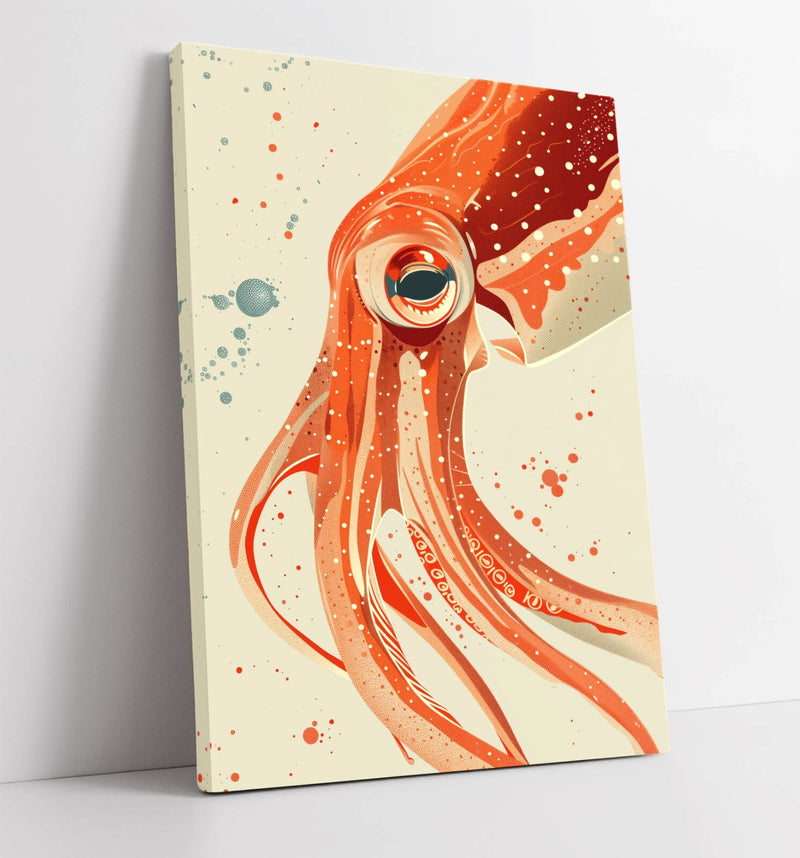Orange Squid Canvas - Vibrant Marine Animal Art | Handmade Canvas Print