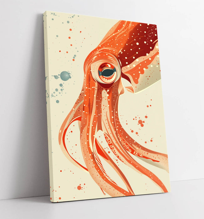 Orange Squid Canvas - Vibrant Marine Animal Art | Handmade Canvas Print