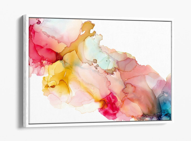 Watercolour Canvas Art - Abstract Multi Colour Painting On Float Frame Canvas