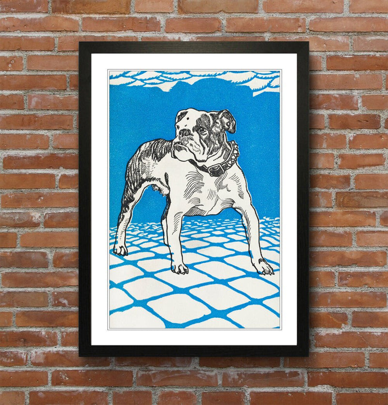 Vintage Bulldog Canvas - Deep Framed Blue Bulldog Artwork | Handmade UK Canvas Wall Art