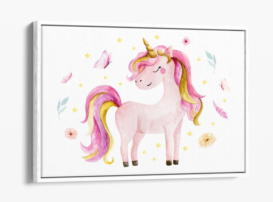 Pink Unicorn Canvas - Float Effect Kids Wall Art With Premium Varnish Seal