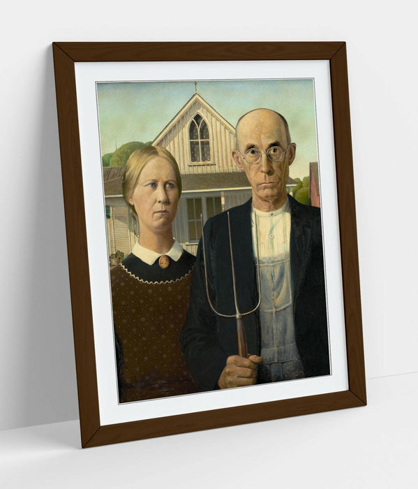 American Gothic Art Print – Handmade Framed Art Poster With Wood Grain Frame
