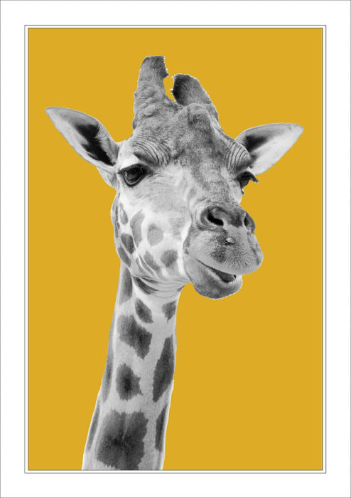Giraffe Framed Poster – Black and White Animal Print with Mustard Decor
