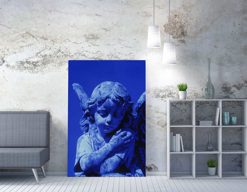 Angel Canvas Art – Purple Blue Statue | Handmade Canvas Wall Art Print