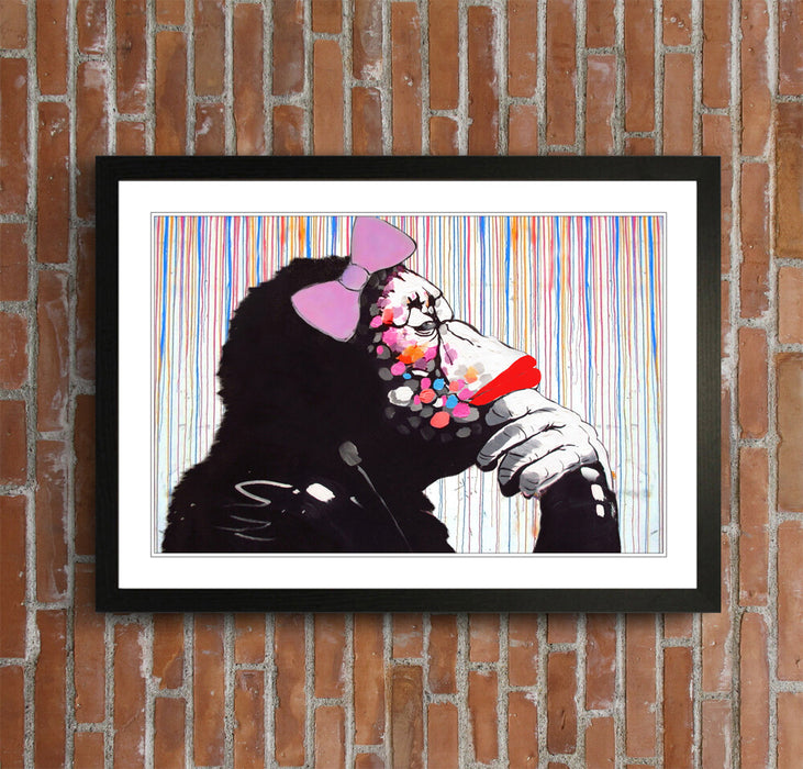 MONKEY DJ BANKSY STREET ART FRAMED POSTER PICTURE PRINT ARTWORK RAIN FEMALE