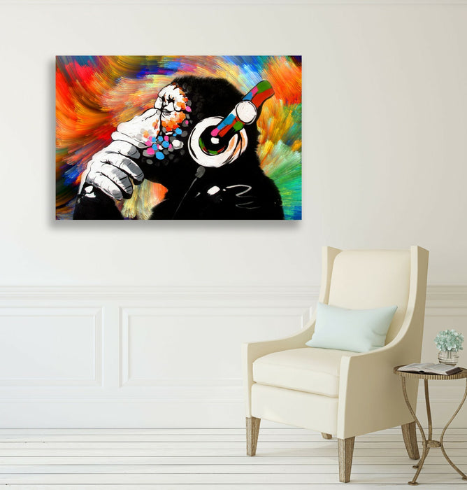 MONKEY DJ BANKSY COLOURFUL SWIRL CANVAS STREET WALL ART PRINT ARTWORK -  GORILLA
