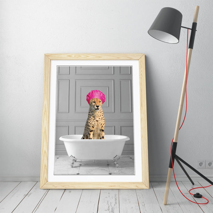 FUNNY CHEETAH IN BATHTUB -ART FRAMED POSTER PICTURE PRINT BATHROOM ARTWORK