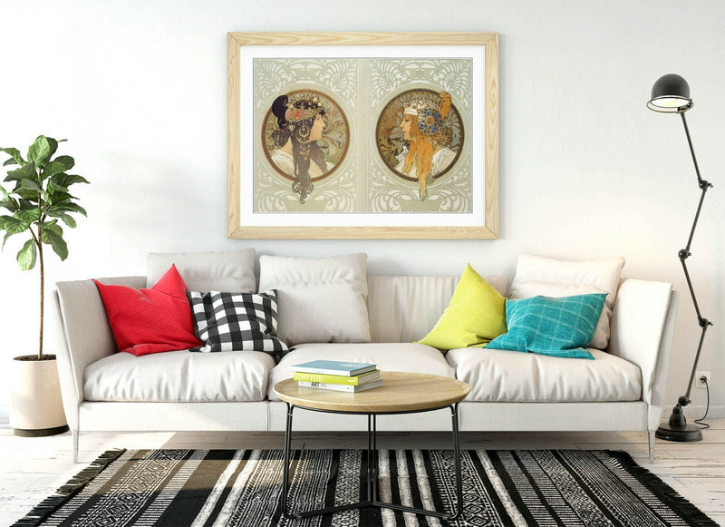 Alphonse Mucha Poster - Byzantine Art Print Framed Wall Art Picture with Woodgrain Faux Frame