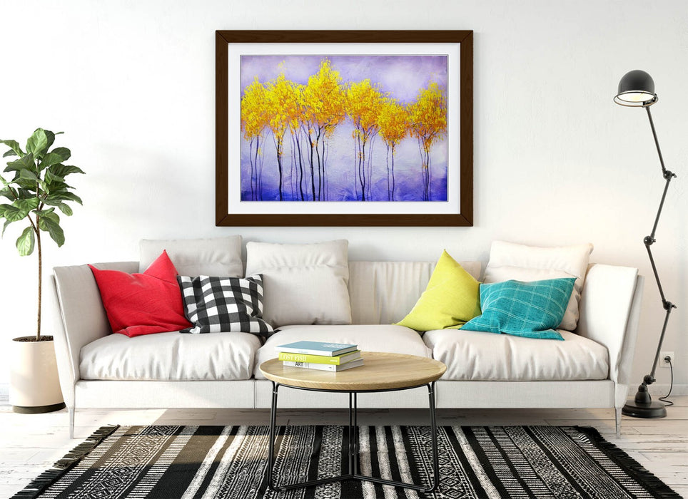 Framed Wall Art Abstract Colourful Gold Tree Landscape Poster Print - Handmade UK