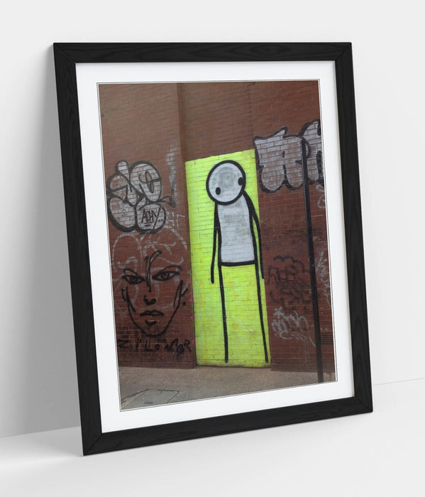 Framed Graffiti Art – Yellow Stick Man Print | Handmade Wall Art Poster