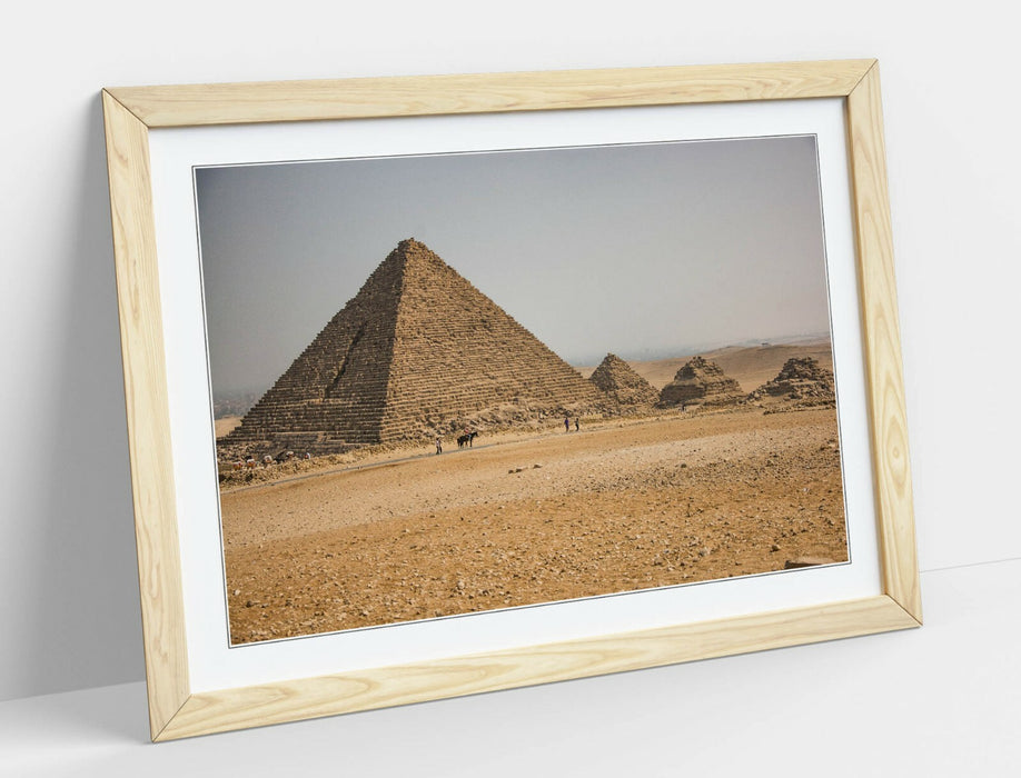 Pyramids of Giza Wall Art – Handmade Egypt Framed Print with Wood Grain Frame