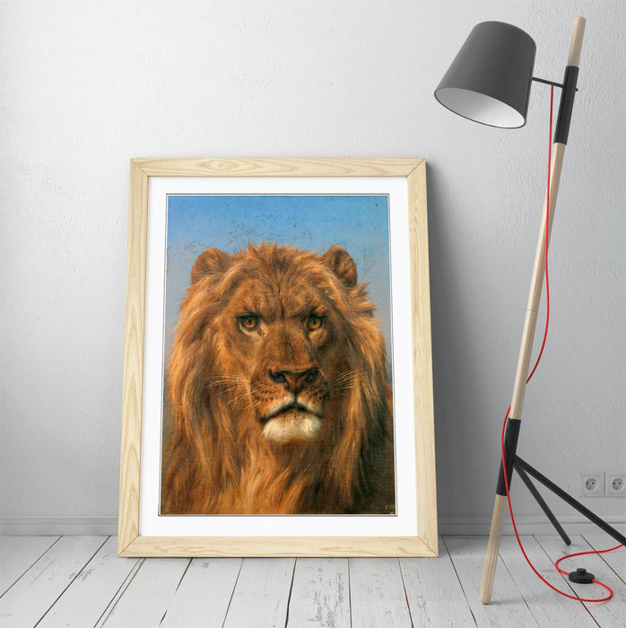 Framed Wall Art - Rosa Bonheur Lion Portrait Print With Natural Wood Frame