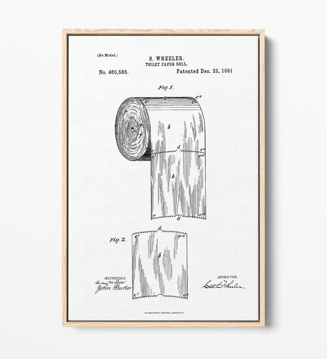 TOILET PAPER PATENT MINIMALIST LINE ART -FLOAT EFFECT CANVAS WALL ART PRINT