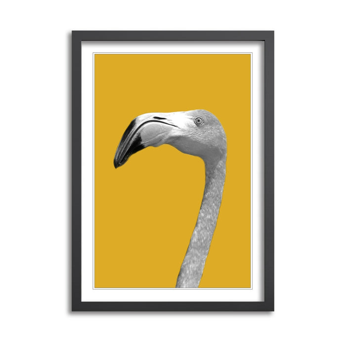 Framed Flamingo Wall Art – Black White Poster With Yellow Mustard Decor | Handmade Artwork