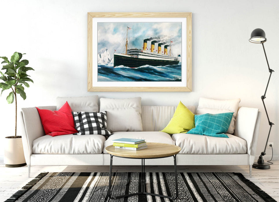 Framed Art Poster Featuring Titanic Steamer Ship Artwork - Handmade UK Frame