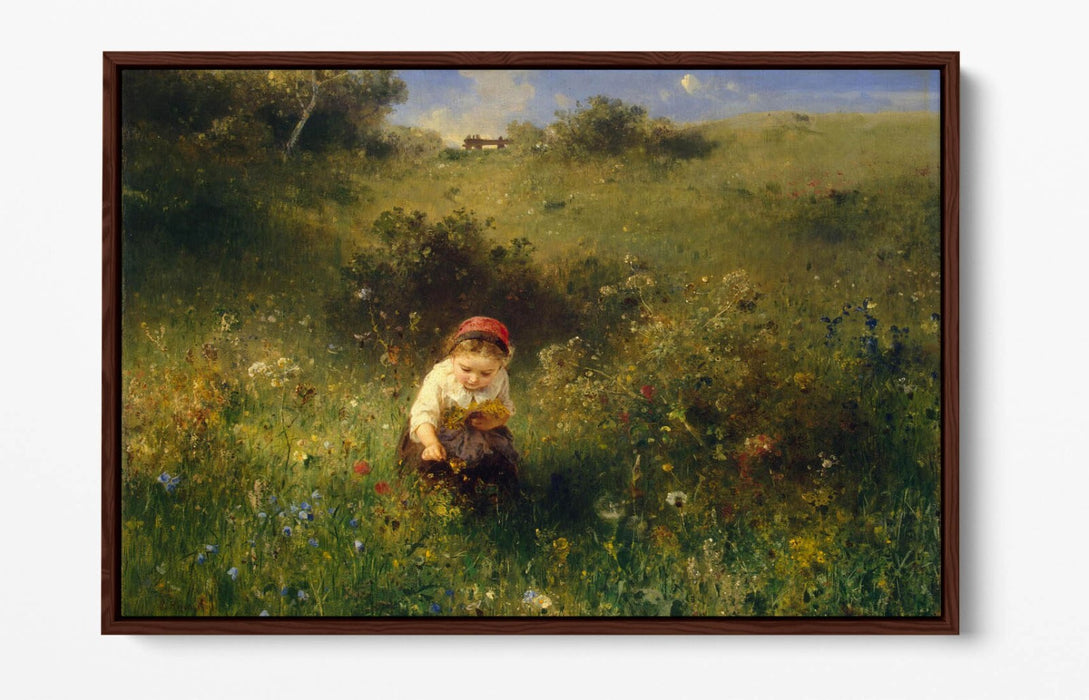 LUDWIG KNAUS, GIRL IN A FIELD -FLOAT EFFECT CANVAS WALL ART PRINT