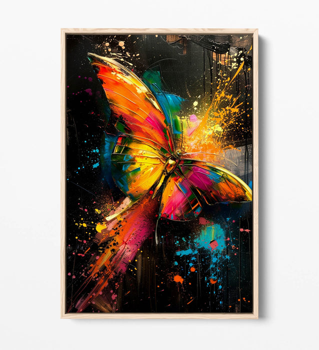 Butterfly Canvas Art – Colorful Butterfly Print On Black Background Float Effect