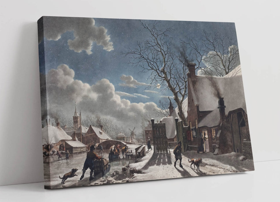 Canvas Wall Art – Winter Night Dutch Town Handmade Print | Premium Varnish Finish