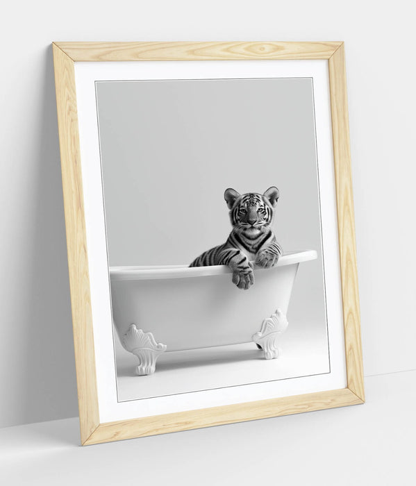 Tiger Wall Art – Black and White Poster | Framed Bathroom Decor Print