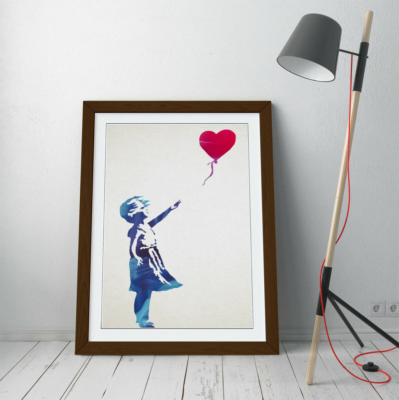 Banksy Framed Wall Art – Balloon Girl Blue Red Art Print | Handmade UK Frame