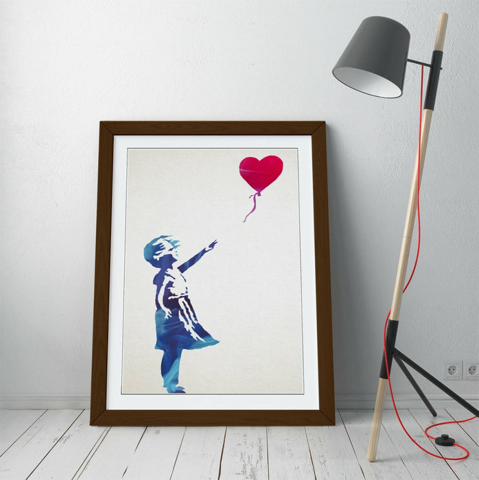 BANKSY, BALLOON GIRL BLUE RED ART -FRAMED WALL ART PICTURE PRINT