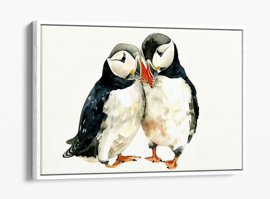 Puffins Canvas Art – Cute Animal Artwork Float Effect Canvas Wall Decor