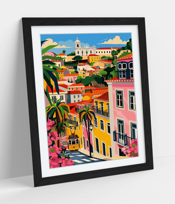 Framed Wall Art – Multi Colour Houses Town Home Poster Print, Bedroom Decor