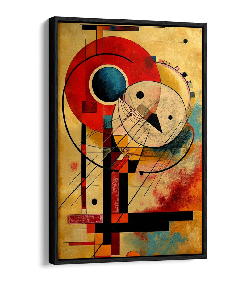 Canvas Art Print Abstract Wall Art - Kandinsky Style Red Beige Artwork With Float Effect Frame