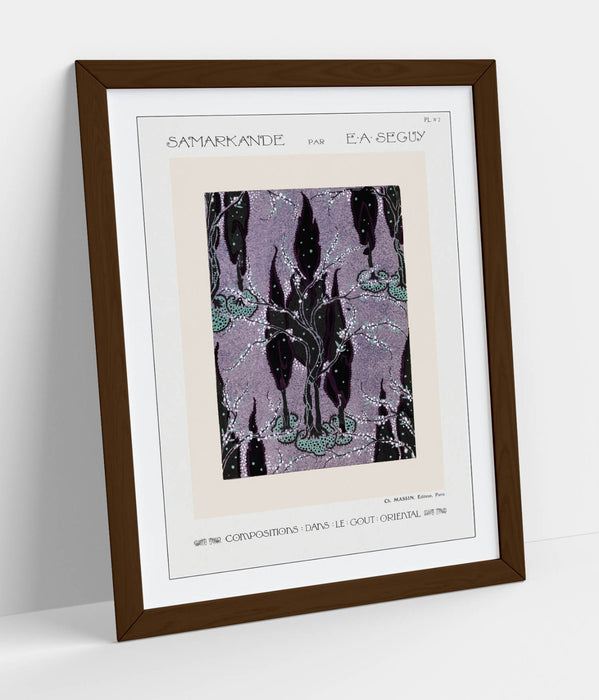 Framed Wall Art - Tree Pochoir Pattern Oriental Home Decor Poster Print 4 Sizes