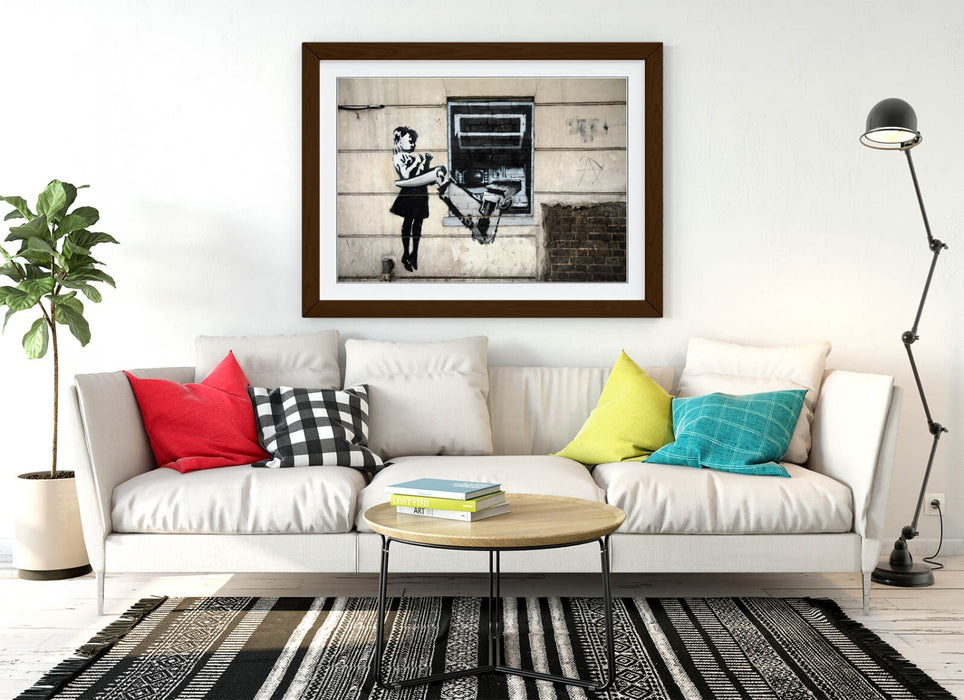 Banksy Graffiti Art - Framed Wall Art Print | ATM Girl Urban Wall Decor Poster