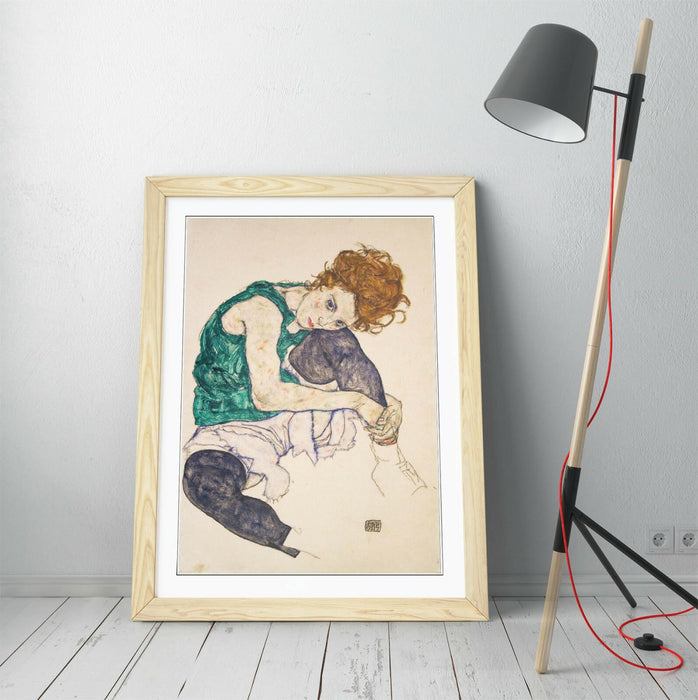 Framed Art Poster - Handmade UK Frame, Egon Schiele Seated Woman Artwork