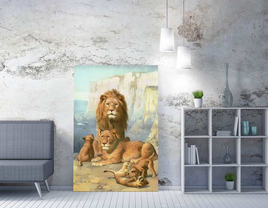 Lion Canvas Wall Art – Handmade Wildlife Canvas Wall Decor With Lion Family Print