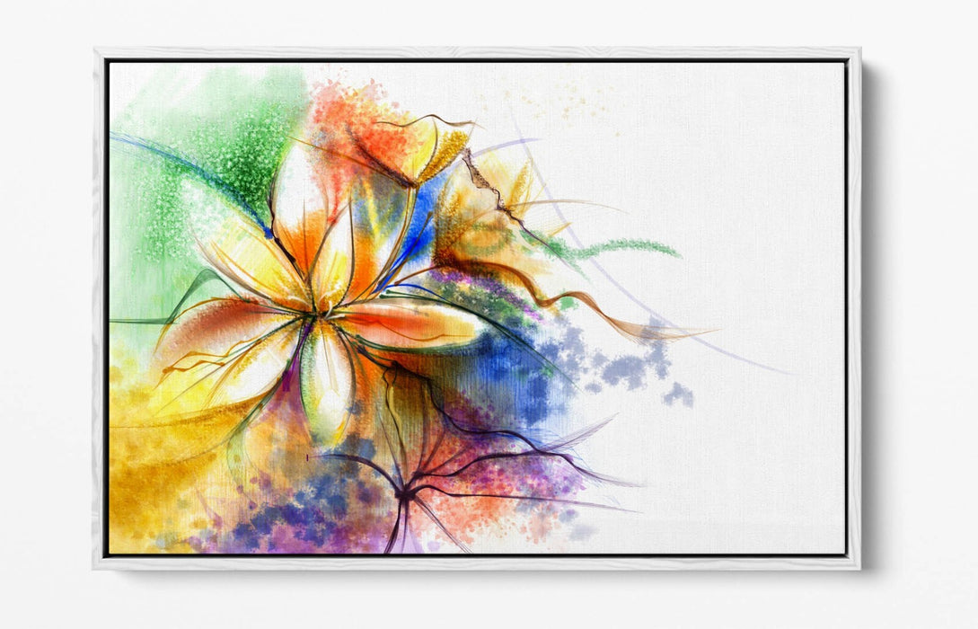 Canvas Wall Art - Multi Colour Flower Abstract Print | Float Effect Frame
