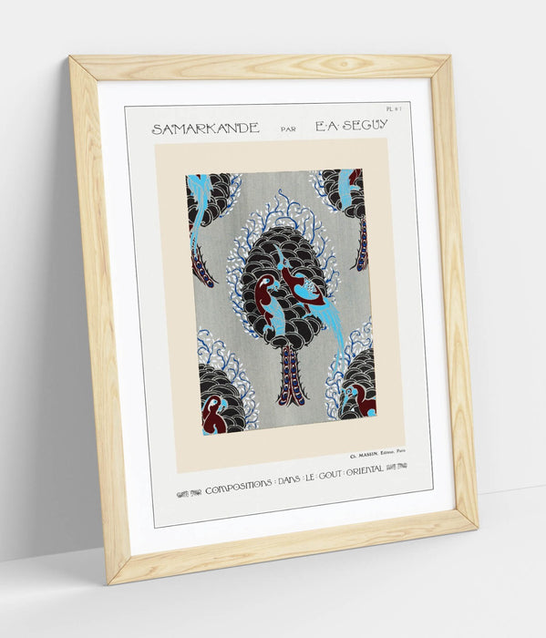 Art Deco Wall Art – Framed Bird Tree Poster with Pochoir Print, Matte Paper