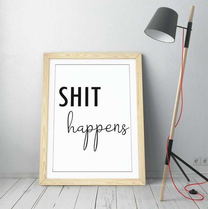 "SH*T HAPPENS" FUNNY QUOTE SLOGAN BATHROOM HOME -FRAMED WALL ART PICTURE PRINT