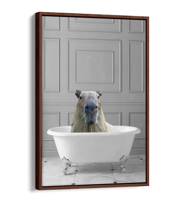 CAPYBARA IN BATHTUB -QUIRKY BATHROOM FLOAT EFFECT CANVAS WALL ART PIC PRINT