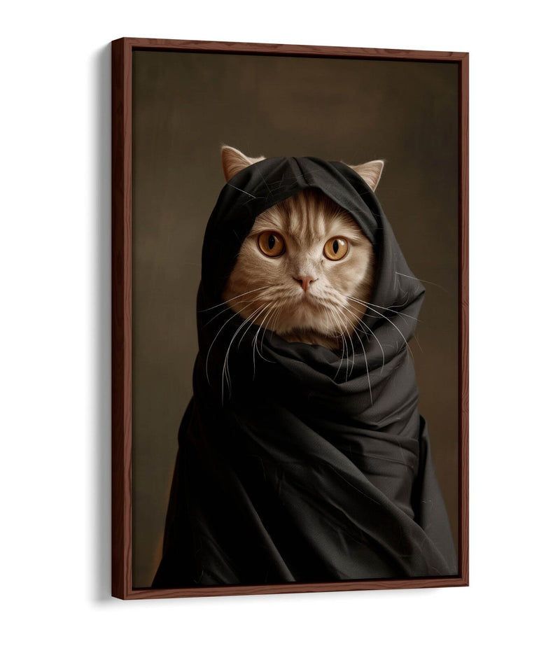 Canvas Art Print - Cute Cat in Black Cloak | Contemporary Wall Art, Float Effect Canvas