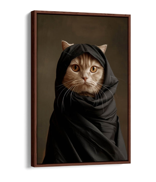 Canvas Art Print - Cute Cat in Black Cloak | Contemporary Wall Art, Float Effect Canvas