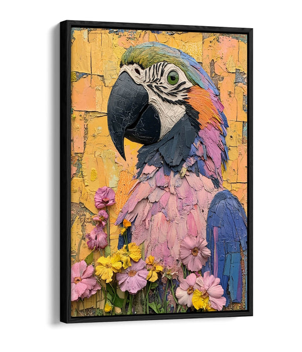 Parrot Canvas Art – Vibrant Bird Wall Decor With Float Effect Canvas & Graffiti Flowers