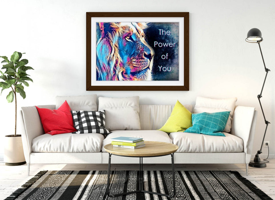 PURPLE BLUE LION SKETCH MOTIVATIONAL QUOTE -FRAMED ART POSTER PICTURE PRINT