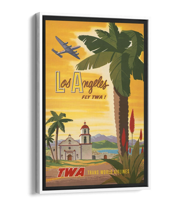 RETRO LOS ANGELES TRAVEL POSTER -FLOAT EFFECT CANVAS ART PRINT- GREEN
