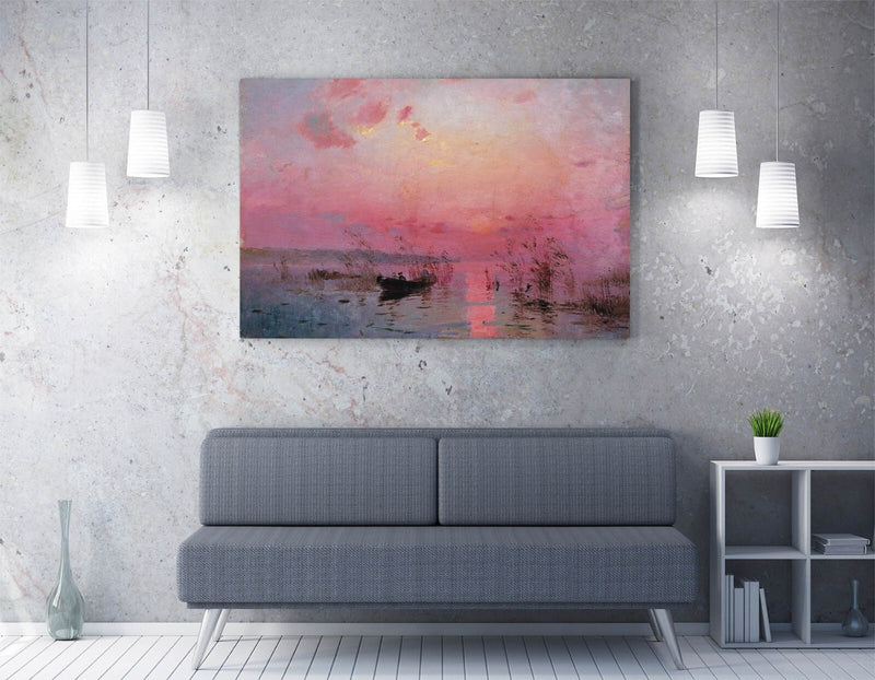 Canvas Wall Art - Serhii Vasylkivsky Sunset Lake Painting | Premium Varnish Finish