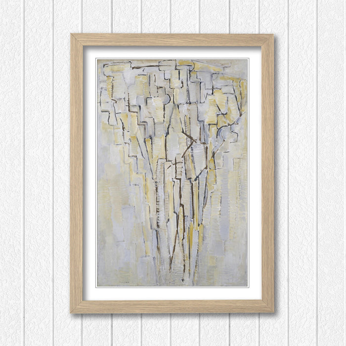 Mondrian Framed Wall Art – Handmade UK Tree Poster With Wood Grain Frame