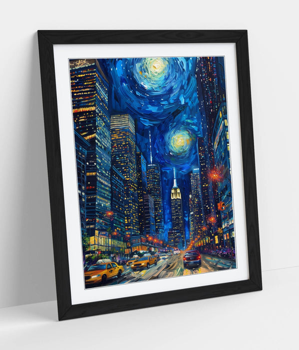 Framed Wall Art – New York Cityscape Starry Night Van Gogh Print | Handmade Matte Paper Poster