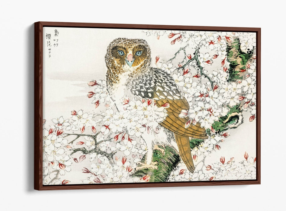 Canvas Wall Art Print – Numata Kashu Owl & Cherry Blossom Float Effect