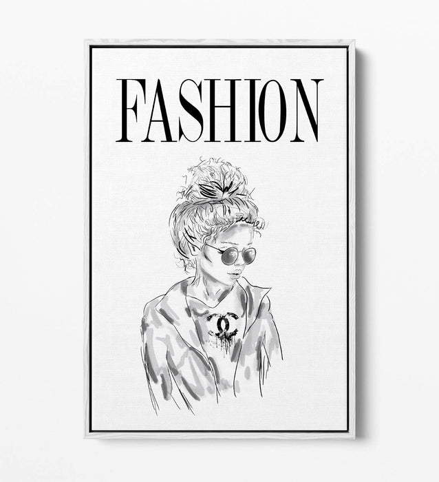 Canvas Wall Art - Fashion Girl Coco | Float Effect Black & White Print