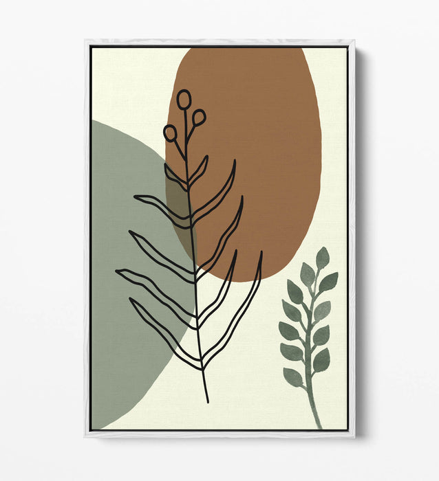 BOTANICAL BAUHAUS TRENDY MINIMALIST LEAVES -FLOAT EFFECT CANVAS WALL ART PRINT